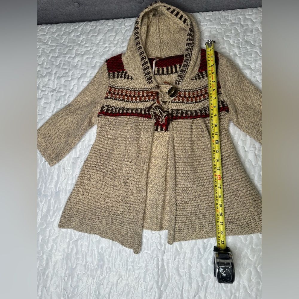 Free People Fitted Boho Hooded Knit Cardigan Sweater Chunky Wool Blend Cozy Sz M - Picture 6 of 10